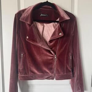 Allegra K Women's Velvet Moto Jacket in Pink, Size M